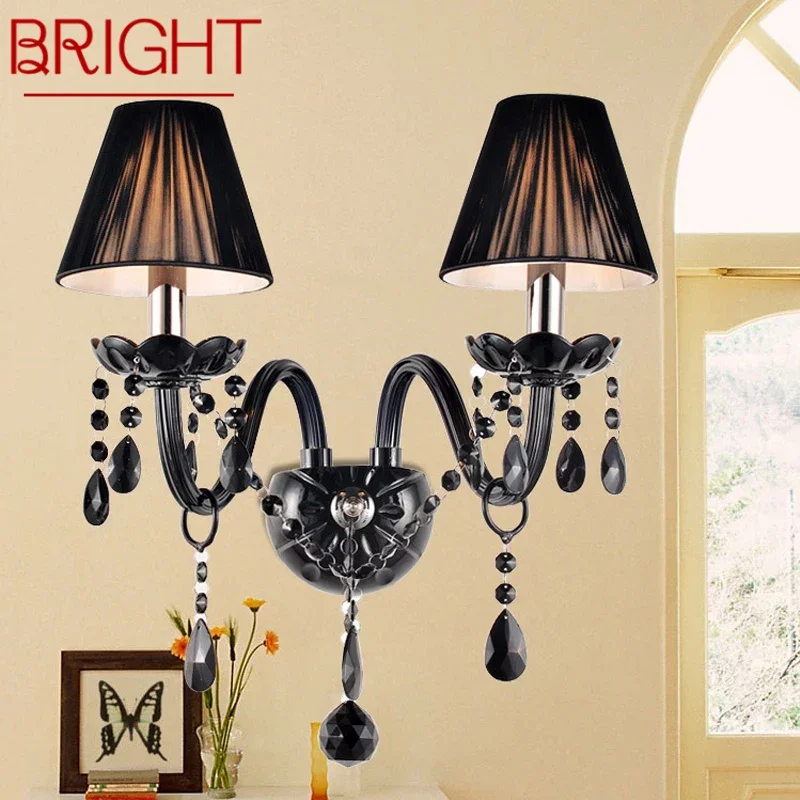 

BRIGHT European Style Crystal Wall Lamp Black Candle Lamp Luxurious Living Room Restaurant Bedroom Villa Hotel Engineering