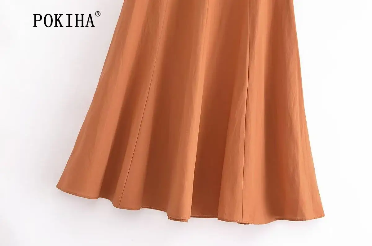 Pokiha Fashion Women Vintage Linen Front Buttons Cropped Waistcoat And Elegant Mid Waisted Midi Dress Female Chic Two_voghion.com