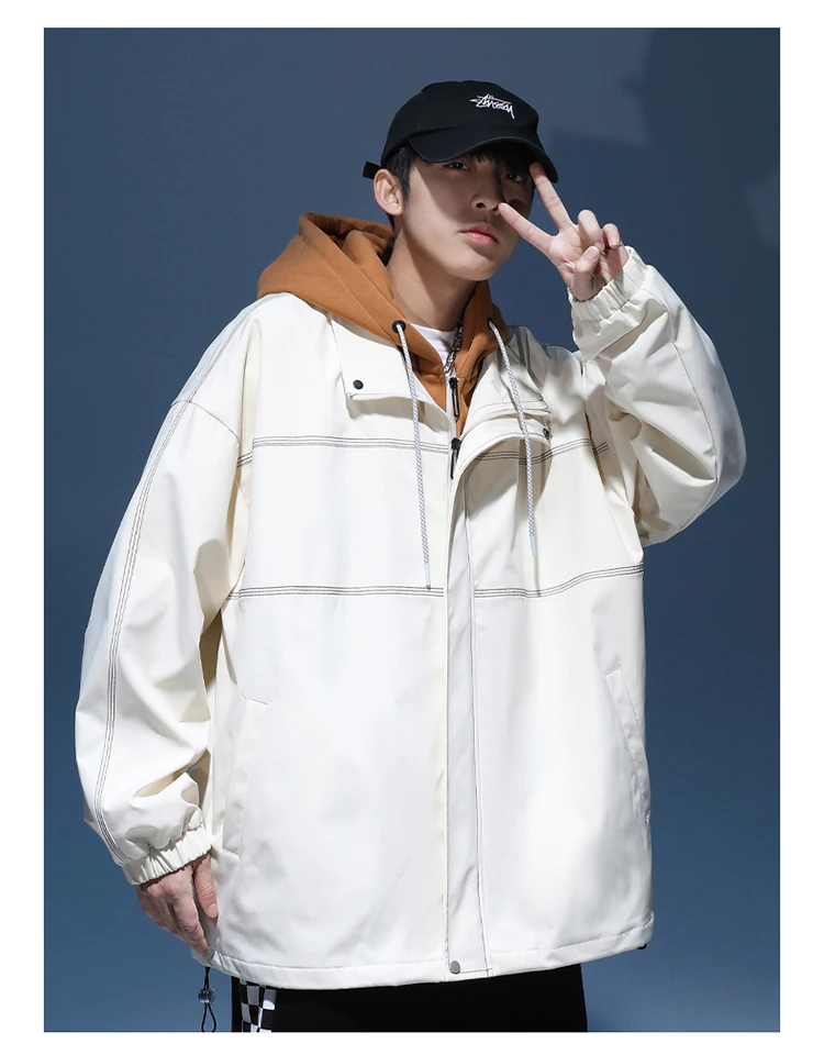 Mens College Style Windbreaker Coat 2022 Spring&Autumn Casual Loose Retro All-match Hooded Outwear Male Trend Streetwear Jacket windbreaker jacket