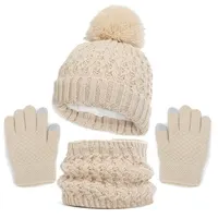 Children's Winter Hat Scarf and Gloves Luxury Set Knitted Wool Kids Warm Suit Beanie Caps For Boys Girls Hat Neck Scarf Baby Cap 2