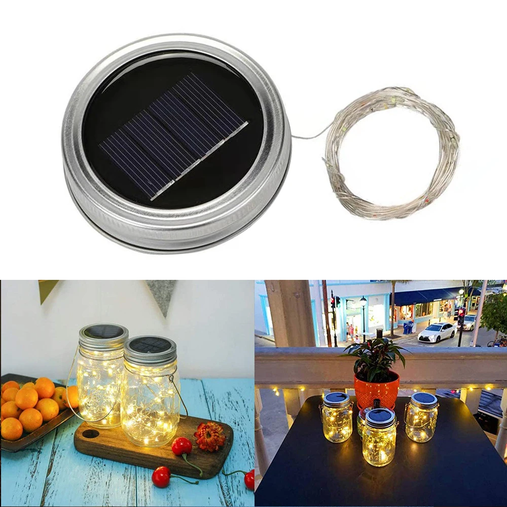 Solar Mason Jar Lid Lights LED Fairy Star Firefly String Lids Lights