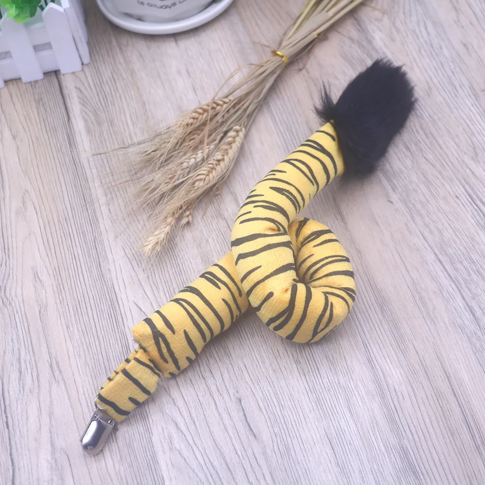 

Clip-on Furry Jungle Animal Tails Birthday Party Supplies Tiger Zebra Leopard Cow Props Halloween Costume Cosplay