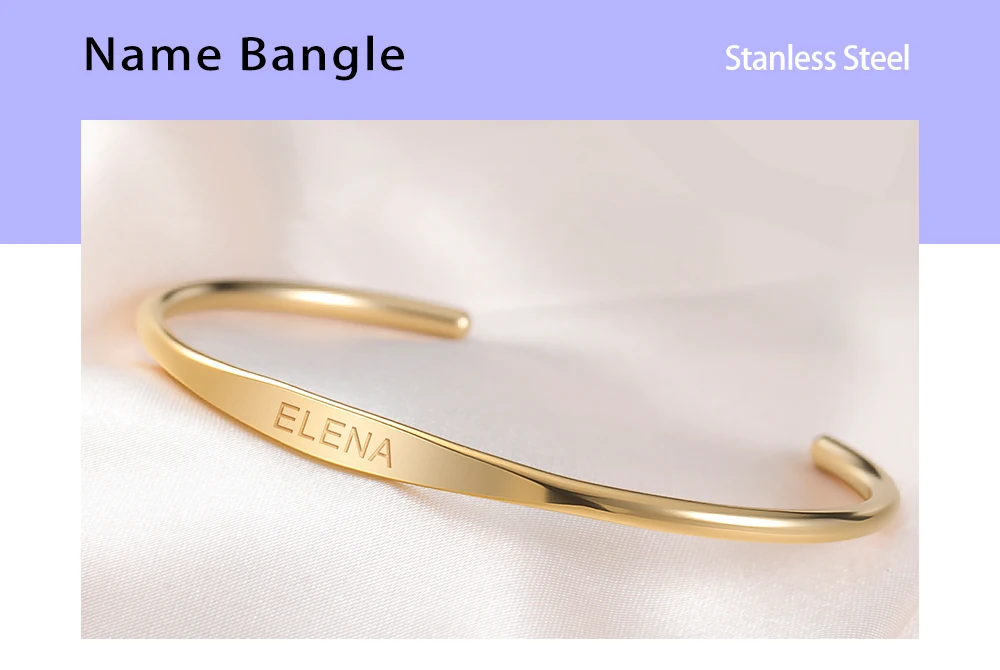 Couple Name Text Engrave Custom Bangle Personalized Bracelet Cuff Gift for Women Men Friend Stainless Steel Silver Color Jewelry