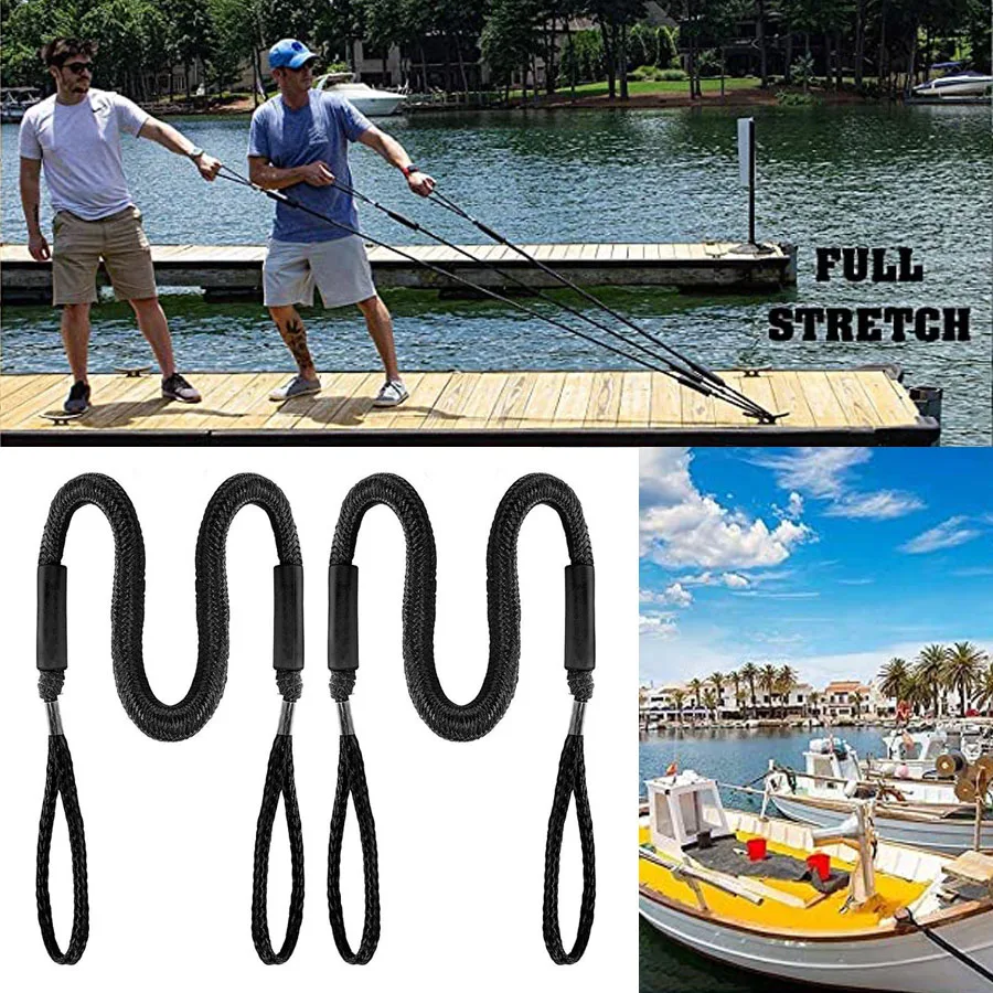 Elastic Bungee Boat Dock Lines, Stretching Mooring Rope, Foam Float Shock Cord, Anchoring Docking Rope for Kayak, 4Ft bungee boat dock line 5ft stretched length pp docking lines mooring rope boat accessories for boat kayak canoe