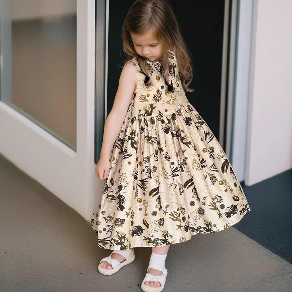 Teens Girls Summer Dress Sleeveless Stylish Floral Princess Dresses for Kids Casual Daily Beach Sundress Children Clothes