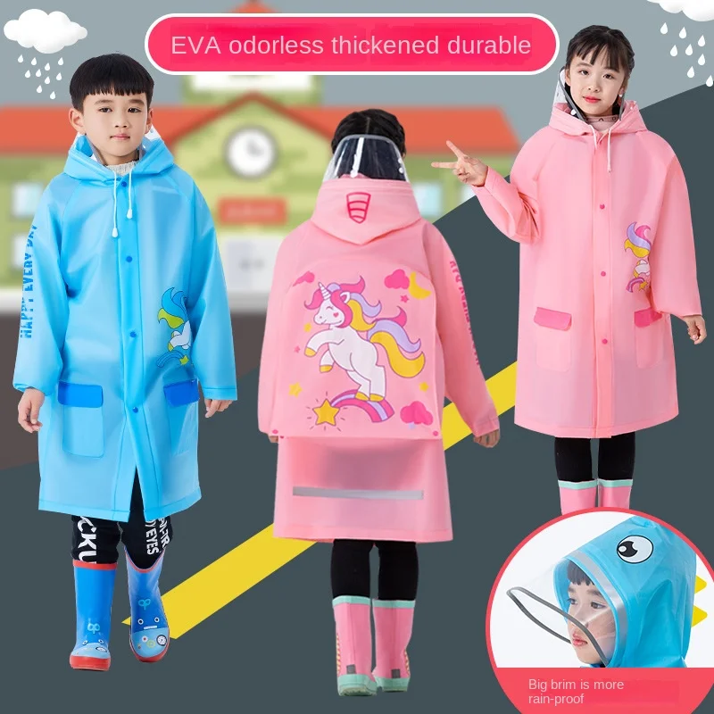 

Children'S Raincoat WIth Backpack Position Primary School Students Large Brim Boys And Girls Thickened Rain Poncho Outerwear