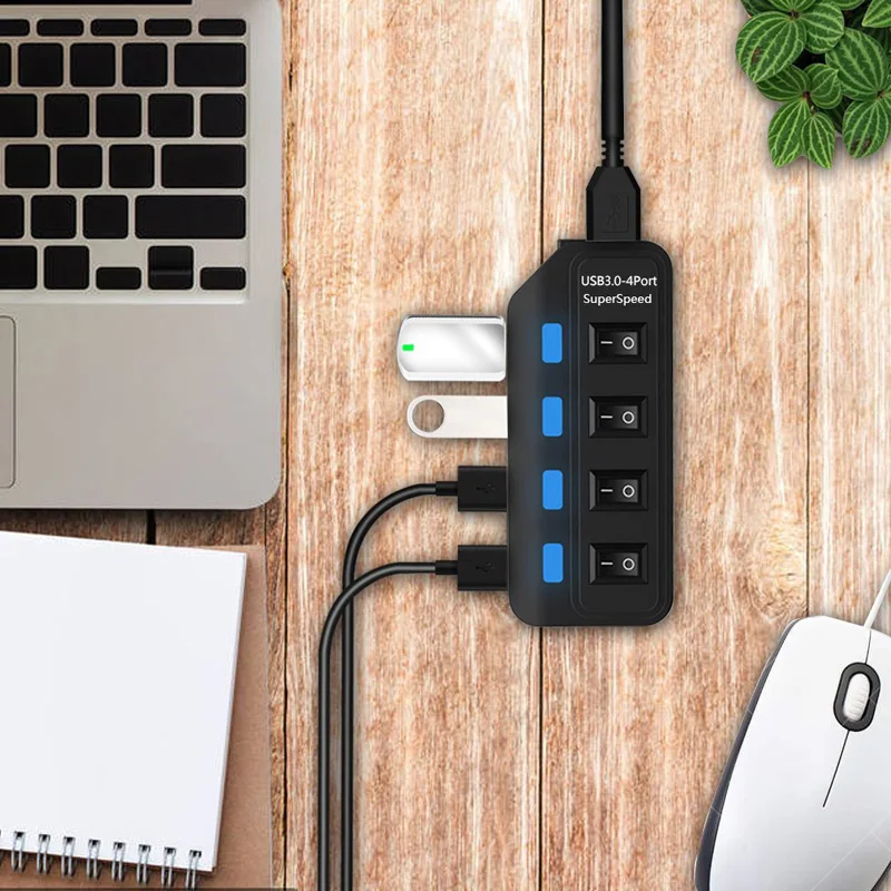4-Port USB 3.0 Extension Hub for Computers and Laptops