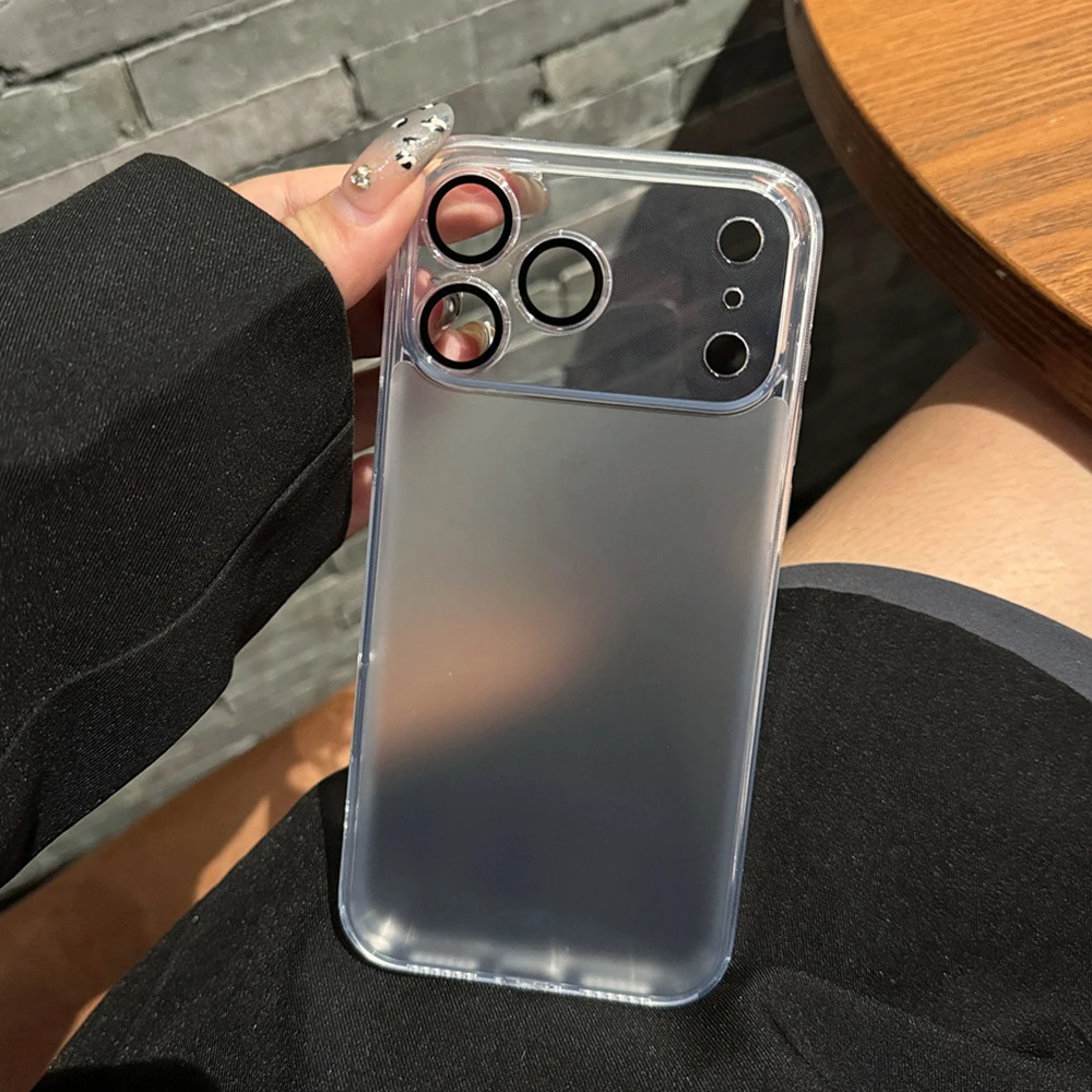 Luxury Frosted Glass Matte Transparent Phone Case with Lens Protection and Shockproof Cover