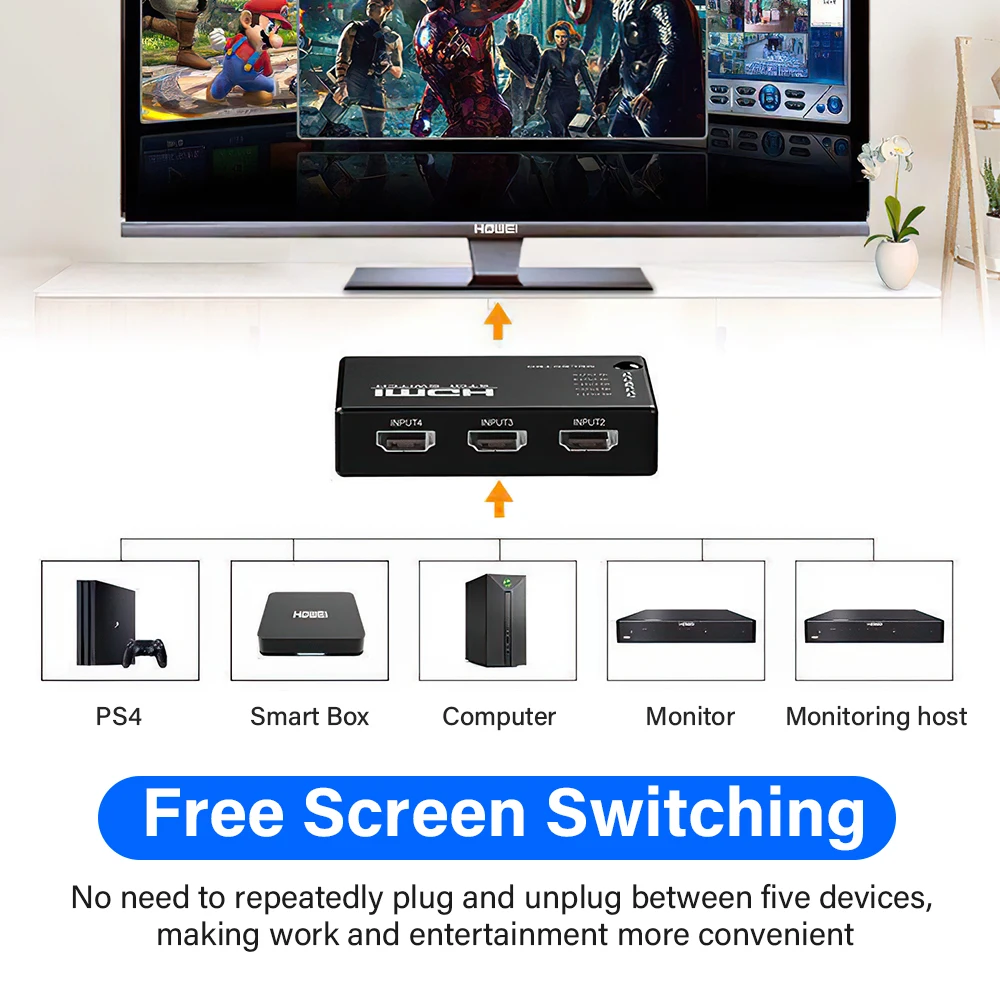   Ʈ TV PS4 PS5 ٵ ڽ HDMI ġ, 5  1 ġ, 3/5  1 ƿ, HDMI2.0 4K 2K 1080P 4/6 Ʈ 