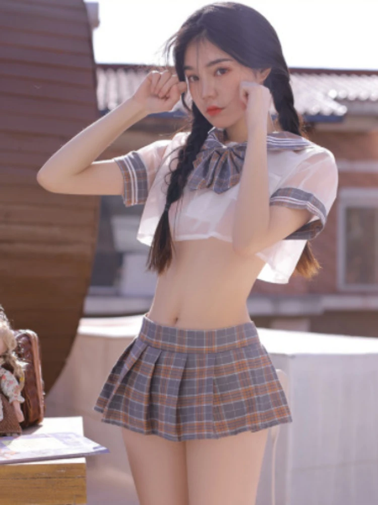 Women Lingerie Women Cosplay Costume Sexy Lingerie Student Uniform Female Sheath Dress Plaid Outfit Roleplay Costumes