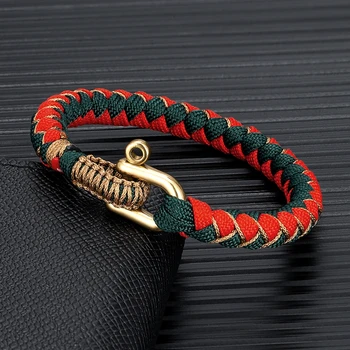 U shape Brass Shackle Buckle Survival Bracelet Handmade Outdoor Camping Rescue Emergency Rope Bracelet