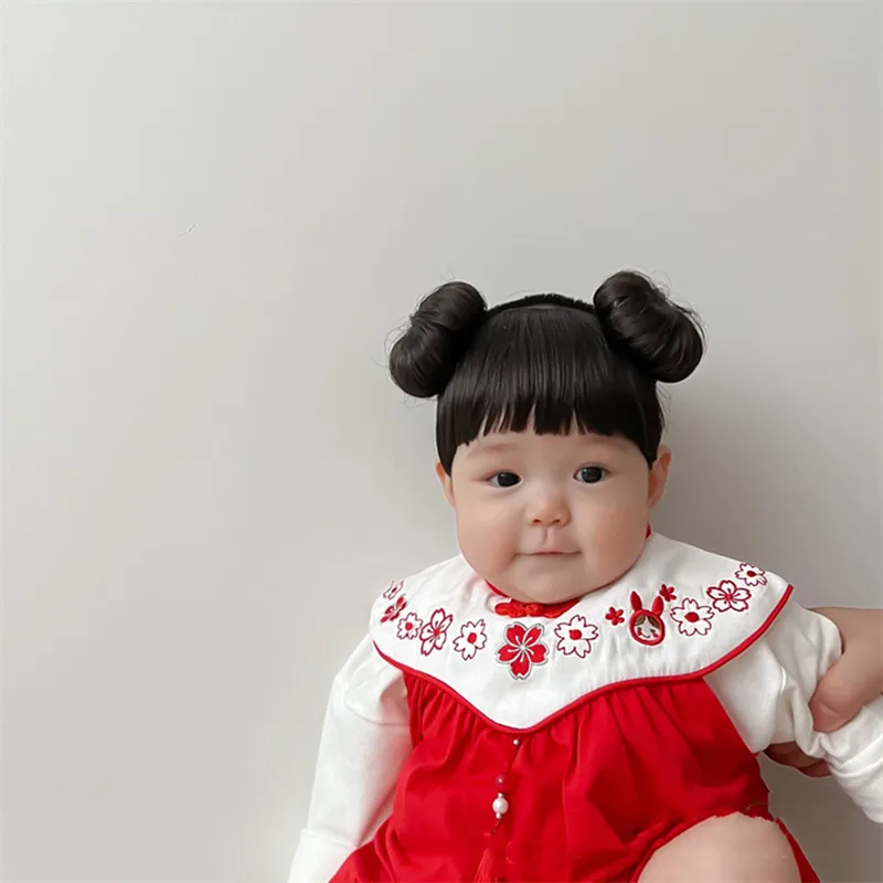 Hair Accessories Fashion Cute Double Buns Baby Girl Hair Wig Hat Cap Hairpiece Newborn Children Kids Girls Headbands Headwear 2