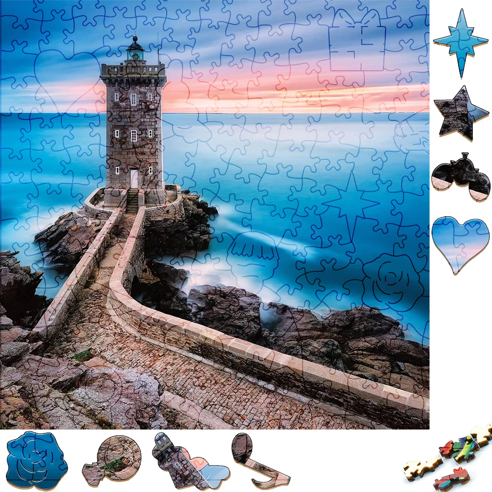 Unique Wooden Jigsaw Puzzles Sea View Lighthouse 3D Craft Wood Puzzle Mysterious Beautiful Gift Interactive Games Puzzle For Kid