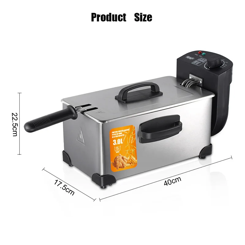 Powerful Electric Deep Fryer Anti-Scald Stainless Steel Adjustable Temperature Commercial Home Small Electric Fried Oven