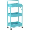 Foldable Storage Cart 3 Tier Rolling Cart with Wheels No Assemble Required Metal Utility Kitchen Cart Folding Shelves 4