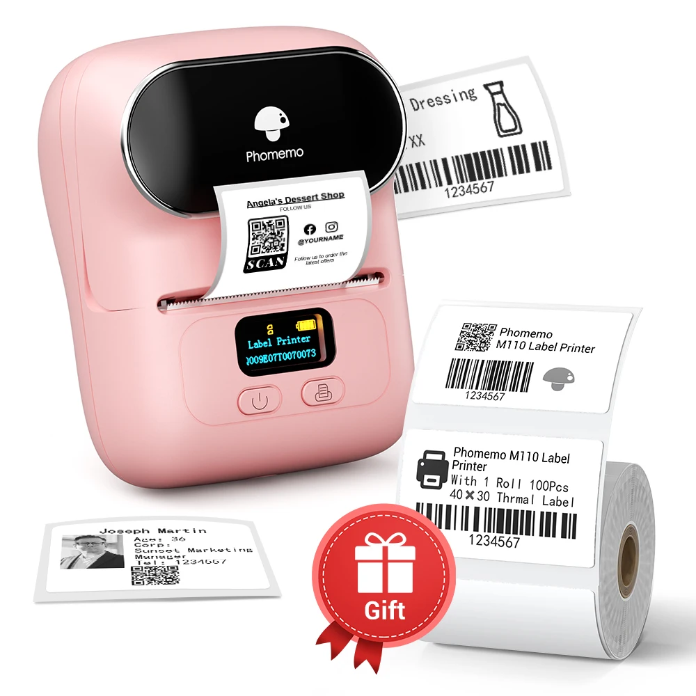 Fabricante de Etiquetas Phomemo M110-impressora Térmica Portátil do Fabricante da Etiqueta de Bluetooth para o Código de Barras Roupa Joia Varejo Mailing
