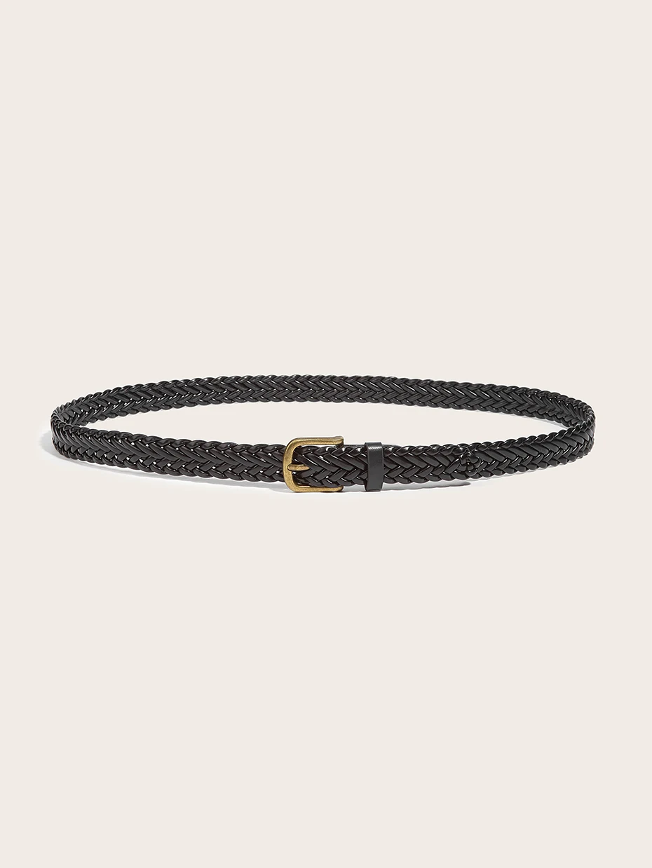 Maikun Women's Braided Belt Gold Alloy Pin Buckle Vintage Personalised Belt High Quality PU Leather Belt – Detail 4