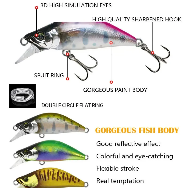 Fishing Lure 35cm 3g Mini Sinking Minnow Fishing Lures Artificial Hard Bait Crankbait Freshwater Bass Plastic Swimbait Fishing Equipment