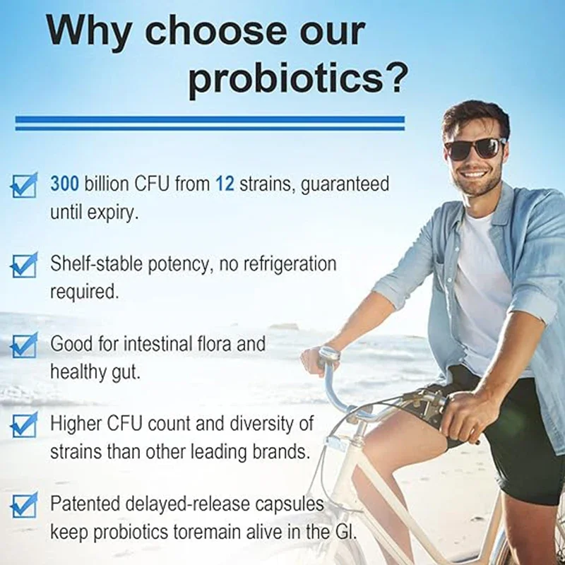 300 Billion Cfu Probiotics, 12 Probiotic Strains+3 Prebiotics, Probiotics Promote Digestive , 60 Capsules