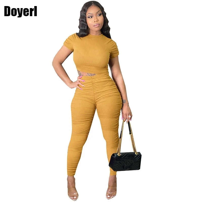 Bodycon Two Piece Pants Set Women Elegant Sexy 2 Club Outfits Matching Sets for Casual Summer Crop Top |