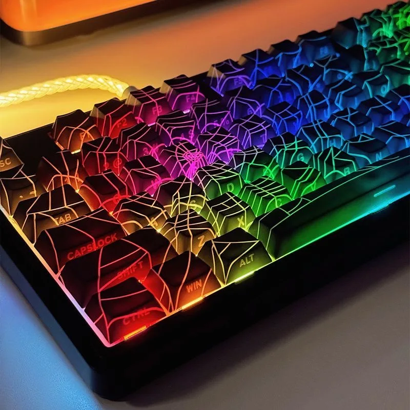 thumbnail image 2 of Sinyiin 64/74Key Translucents Keycaps Spiders Web Side Print Backlit Shine Through Keycaps For 60 80 61 64 68 75 87 Keyboards 2 of 12