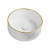 Marble patterned modern circular ceramic bathroom sink, freestanding washbasin, luxurious gold edged washbasin(excluding faucet) 6