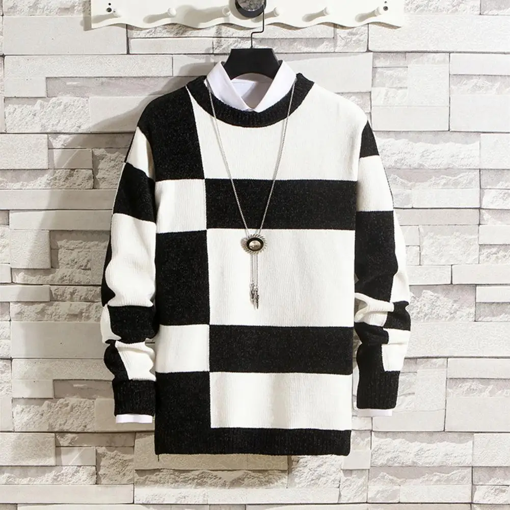 

Thickened Warm Knitting Tops Stylish Men's Winter Sweater Warm Knitwear with O-neck Long Sleeves High Elasticity for Autumn
