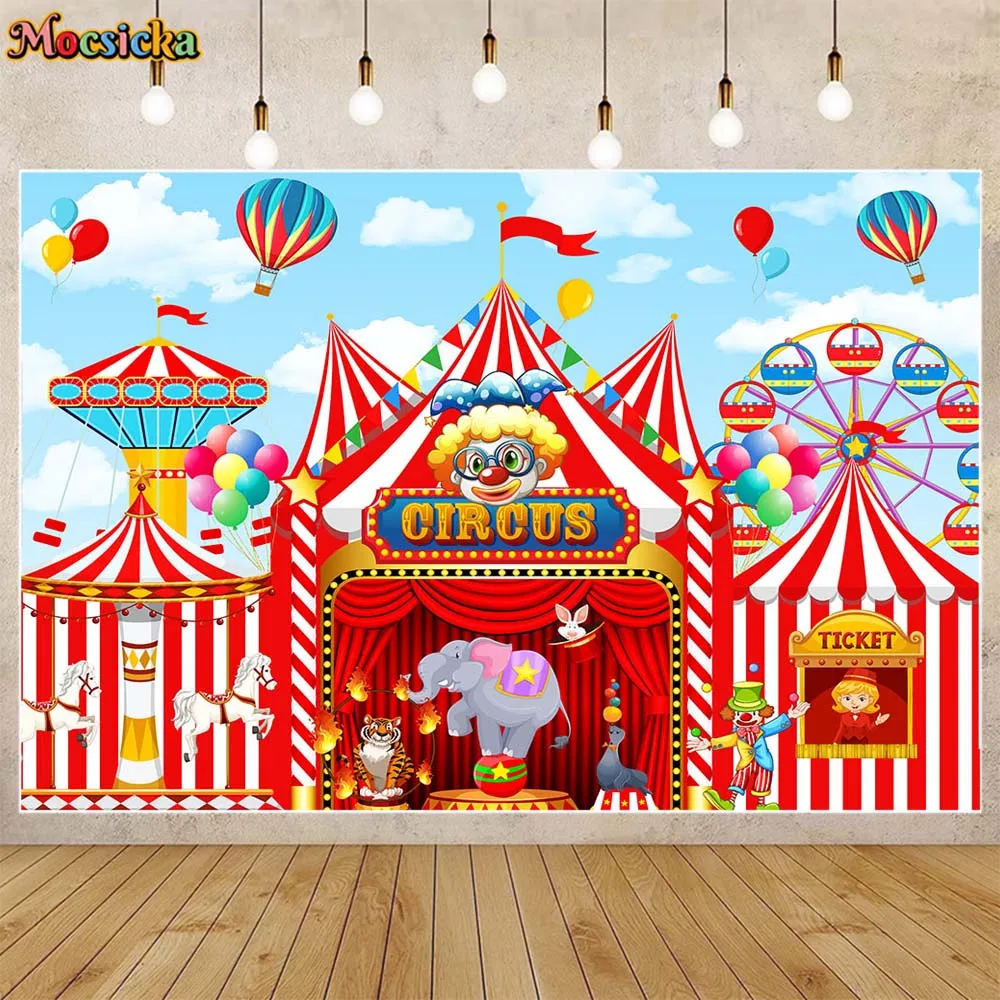 

Mocsicka Circus Background Kid Birthday Party Decor Blue Sky White Clouds Baby Photography Backdrop Photo Studio Photocall Props