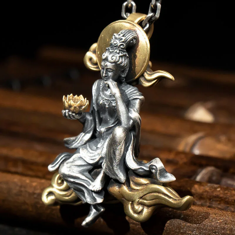 Vintage Patron Saint Zodiac Sign Necklace Male Guanyin Pendant Jewelry Gifts for Cocktail Party Wholesale
