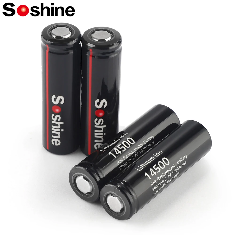 Soshine 14500 Battery AA Li-ion Flat Lithium Battery 3.7V 900mAh Rechargeable Battery 1000 Times for LED Flashlight Calculator