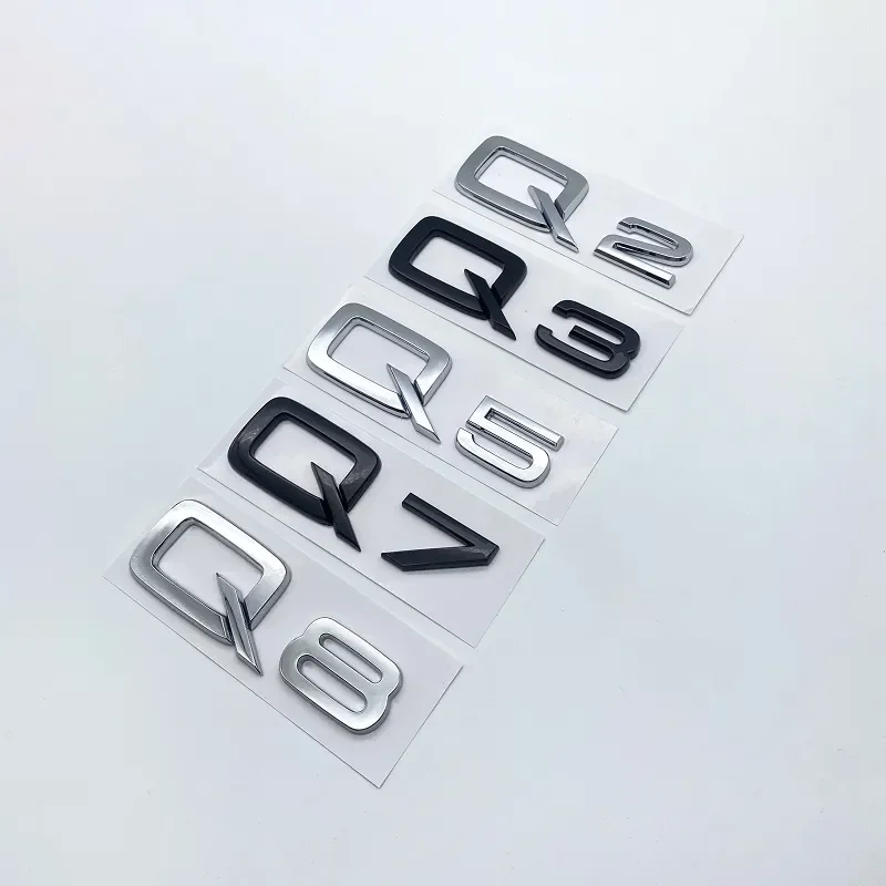 3D Abs Numeri Lettiere Q2 Q3 Q4 Q5 Q6 Q7 Q8 Emblema Per Audi Q Series Car Fender Tronco Logo Posterore Adeivo Nero Argento