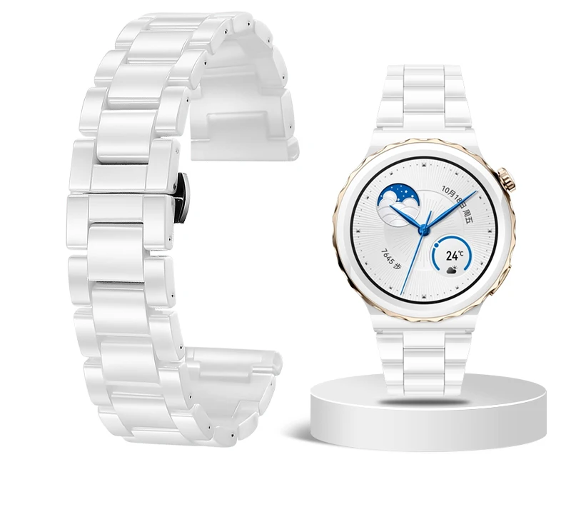 Premium Ceramic Wristband in White and Black for Smart Watches - Stylish Universal Replacement Strap for Men and Women