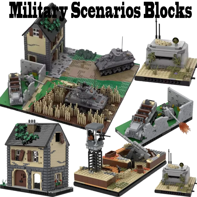 

WW2 Military Scene Building Blocks German Army Ruin Tank Car Vehicle Fortress Blockhouse Weapons Accessories MOC Bricks Toys Boy