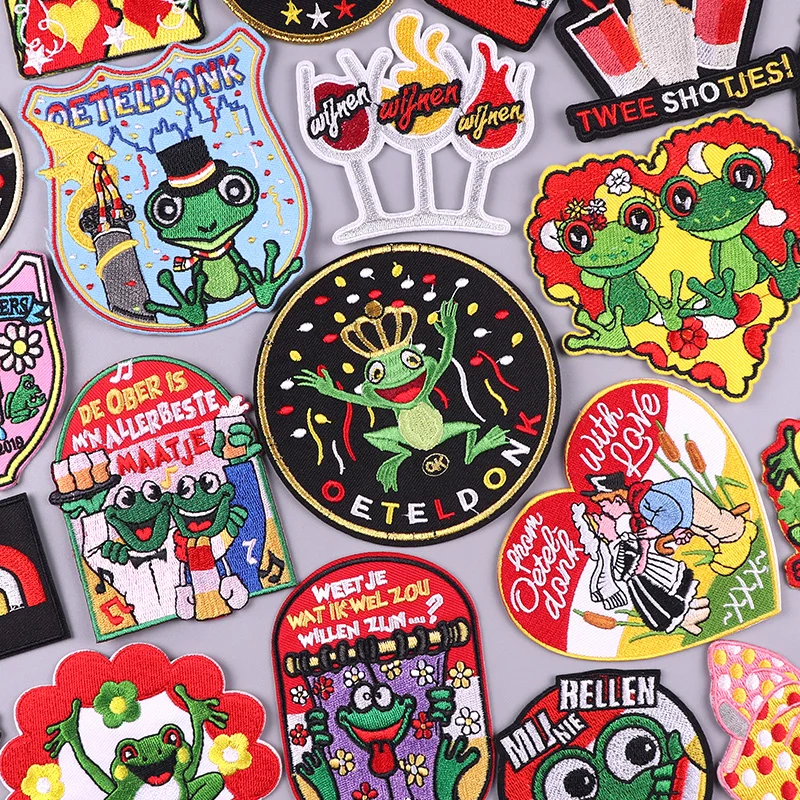 Эиндховен Oeteldonk эмблема полная вышивка лягушка карнавал для Нидерландов термоклейкие нашивки для одежды полосатые вышитые нашивки