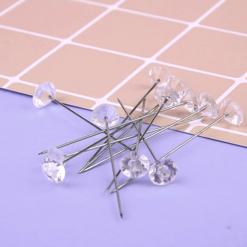 Sewing Pins Kraball 50/100pcs Diamond Head Positioning Needles Stitch Sewing Pins Straight Push for DIY Crafts Sewing Tool Accessories