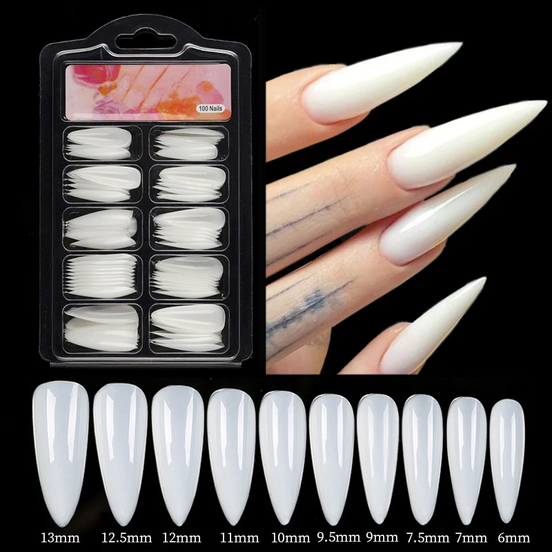 Quick Extension Full Cover Fake Nails Clear White Water Drop Coffin False Nails Tips Finger Extension Nail Art Mold 100Pcs/box
