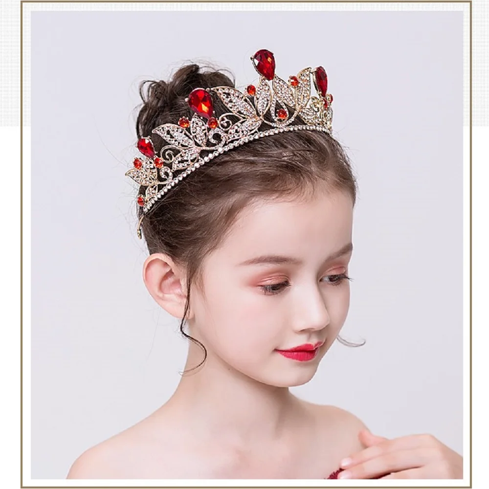 DIDEYTTAWL Luxurious Kids Crown Headpiece, Ornately Embellished with Shimmering Crystals and Rich-Hued Gemstones.