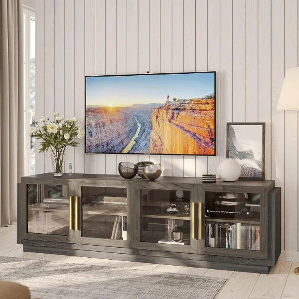 

BELLEZE 70" TV Stand for TVs up to 75", Modern TV Cabinet & Entertainment Center with Shelves, Wood Storage Cabinet