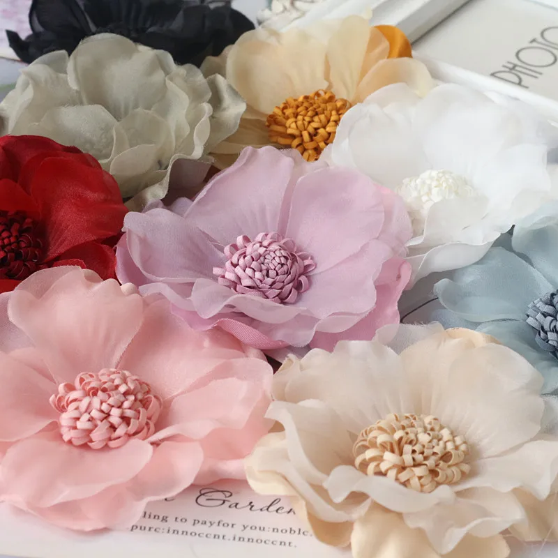 Tela de gasa hecha a mano de 9CM, flor Artificial para vestido de novia,  sombreros, decoración de ropa, tocado DIY, fabricación de flores -  AliExpress