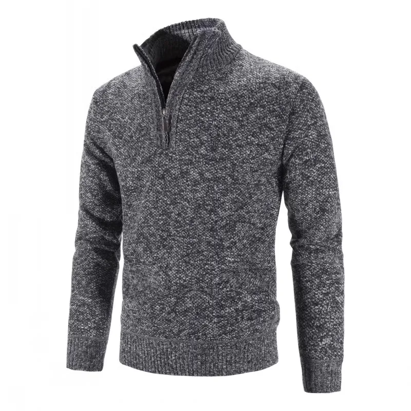 Autumn Winter Thick Knitted Sweater Men Pullovers Solid Color Zipper Mock Neck Slim Fit Knit Pullovers Men Causal Sweater Man 4