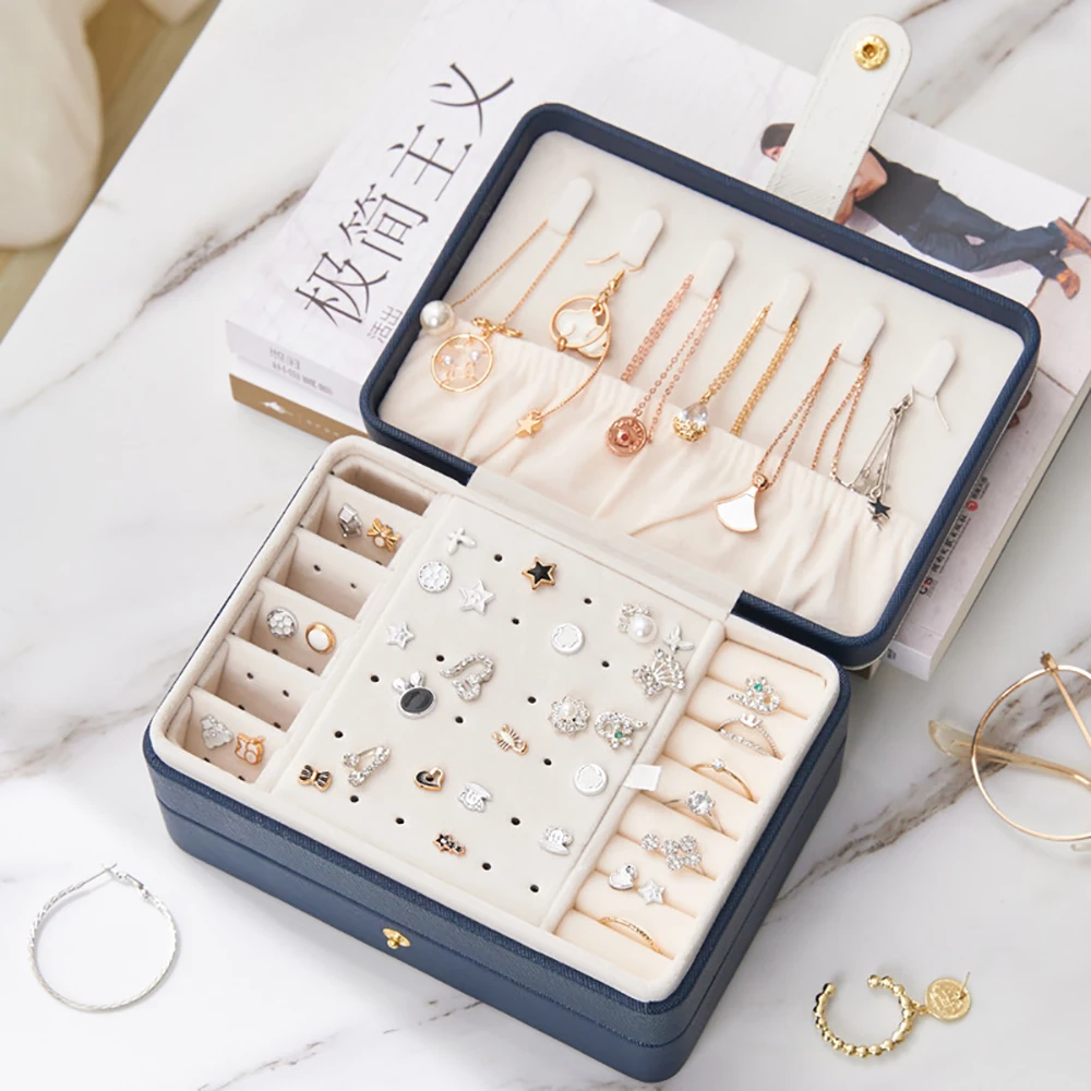 New 3-Layer PU Leather Jewelry Organizer Box Necklaces Earrings Rings Display Holder Case for Women Large Capacity With Lock