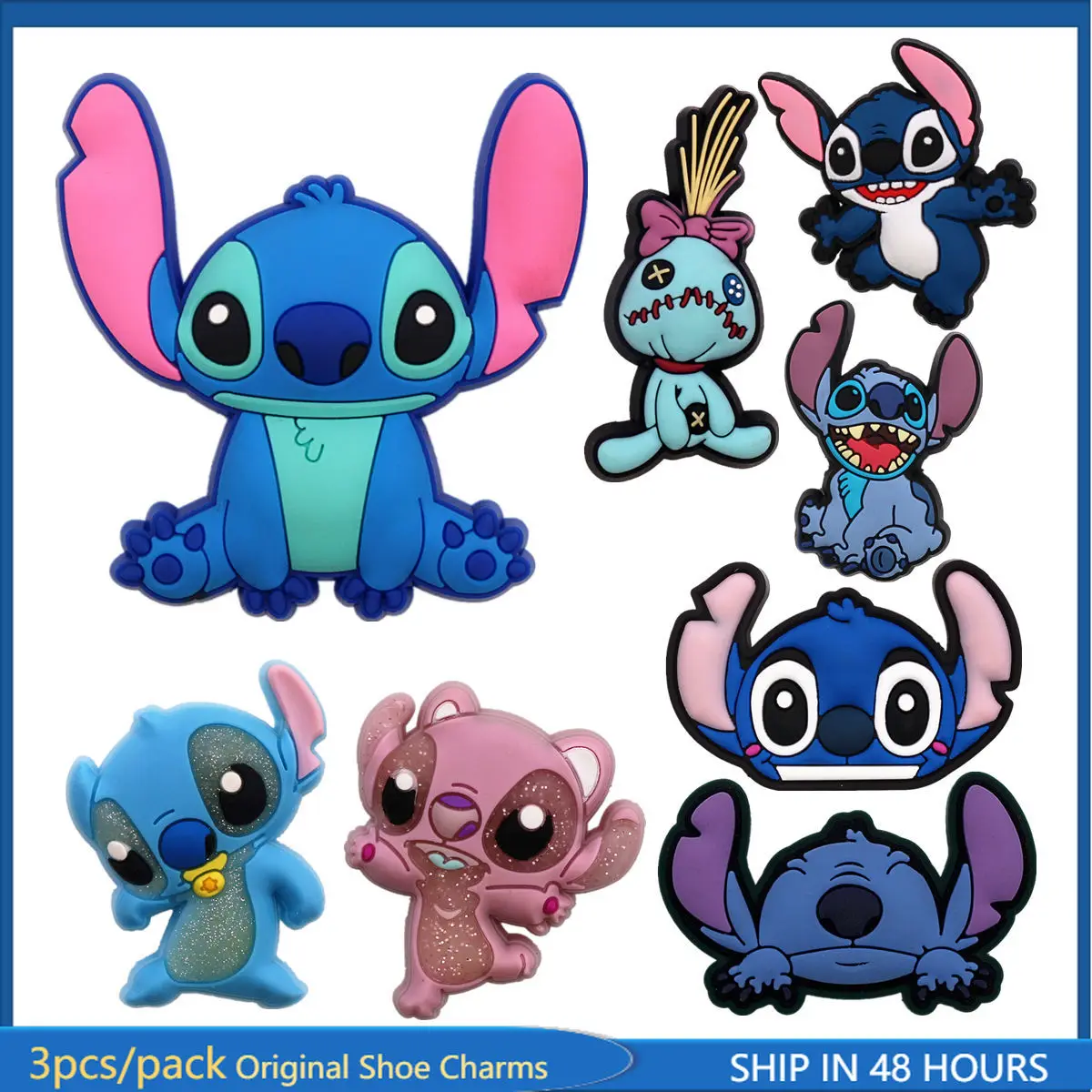 3pcs Set Original Cartoon Movie Lilo Stitch PVC Shoe Charms Boojiboo Shoe Accessories Jeans Clog Pin Kids Women Shoe Decorations