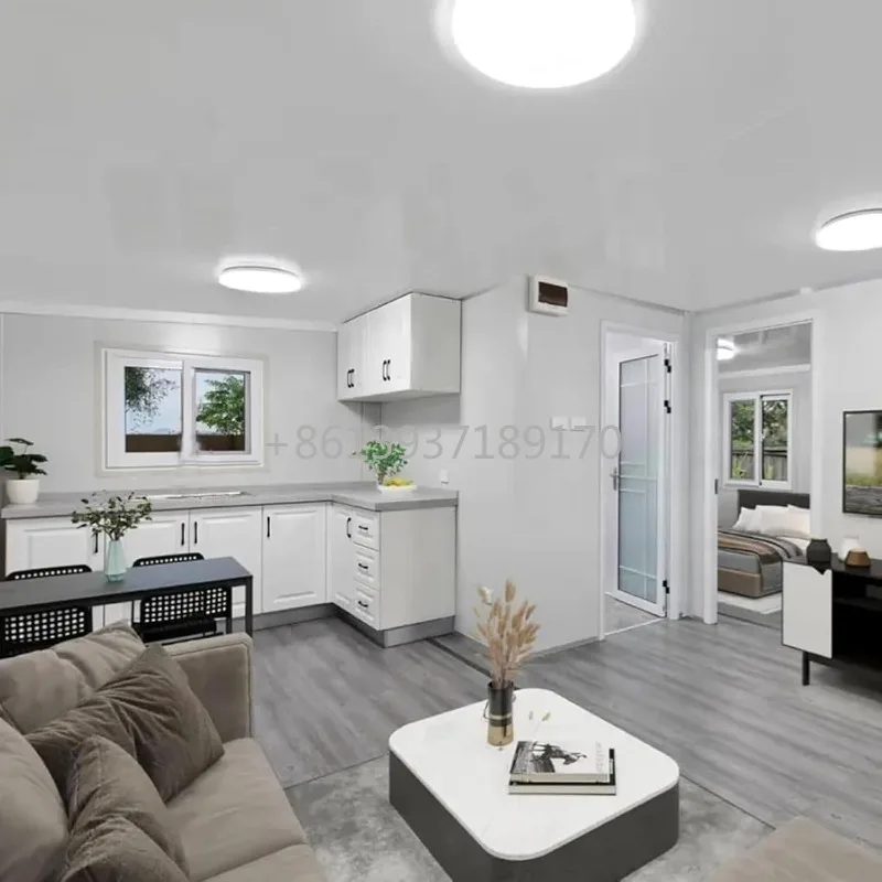 บ้านสำเร็จรูปแบบโมดูลาร์ขนาดเล็กสำหรับผู้ใหญ่, บ้านขนาดเล็ก 2 ห้องนอน, ห้องน้ำและห้องครัวพร้อมเฟอร์นิเจอร์ครบครัน ขนาด 40 ฟุต ขยายได้ 1