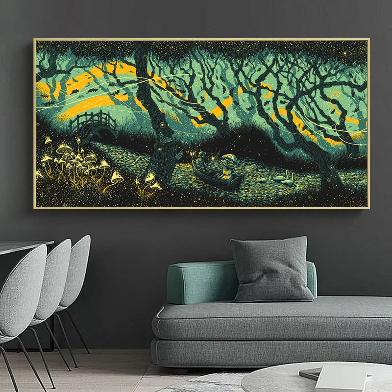 

Jungle Bridge Boat Wall Art Canvas Painting with Frame Modern Abstract Nordic Poster and Prints Print Living Room Decor Picture