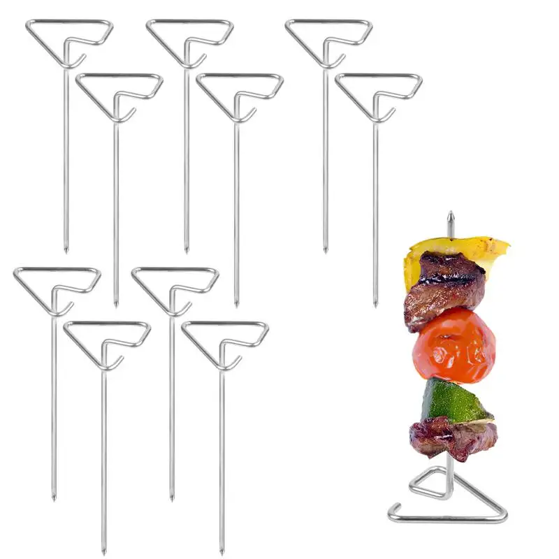 

10pcs Shish Kabob Sticks Multipurpose Flat Forks Storage Stick Triangle Ring Handle Kabob Skewers Cooking Tools Kitchen Gadgets