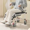VEVOR Shower Commode Wheelchair with 4 Lockable Wheels Footrests Flip-up Arms 3-Level Adjustable Height 5L Removable Bucket 1