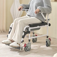 VEVOR Shower Commode Wheelchair with 4 Lockable Wheels Footrests Flip-up Arms 3-Level Adjustable Height 5L Removable Bucket 1