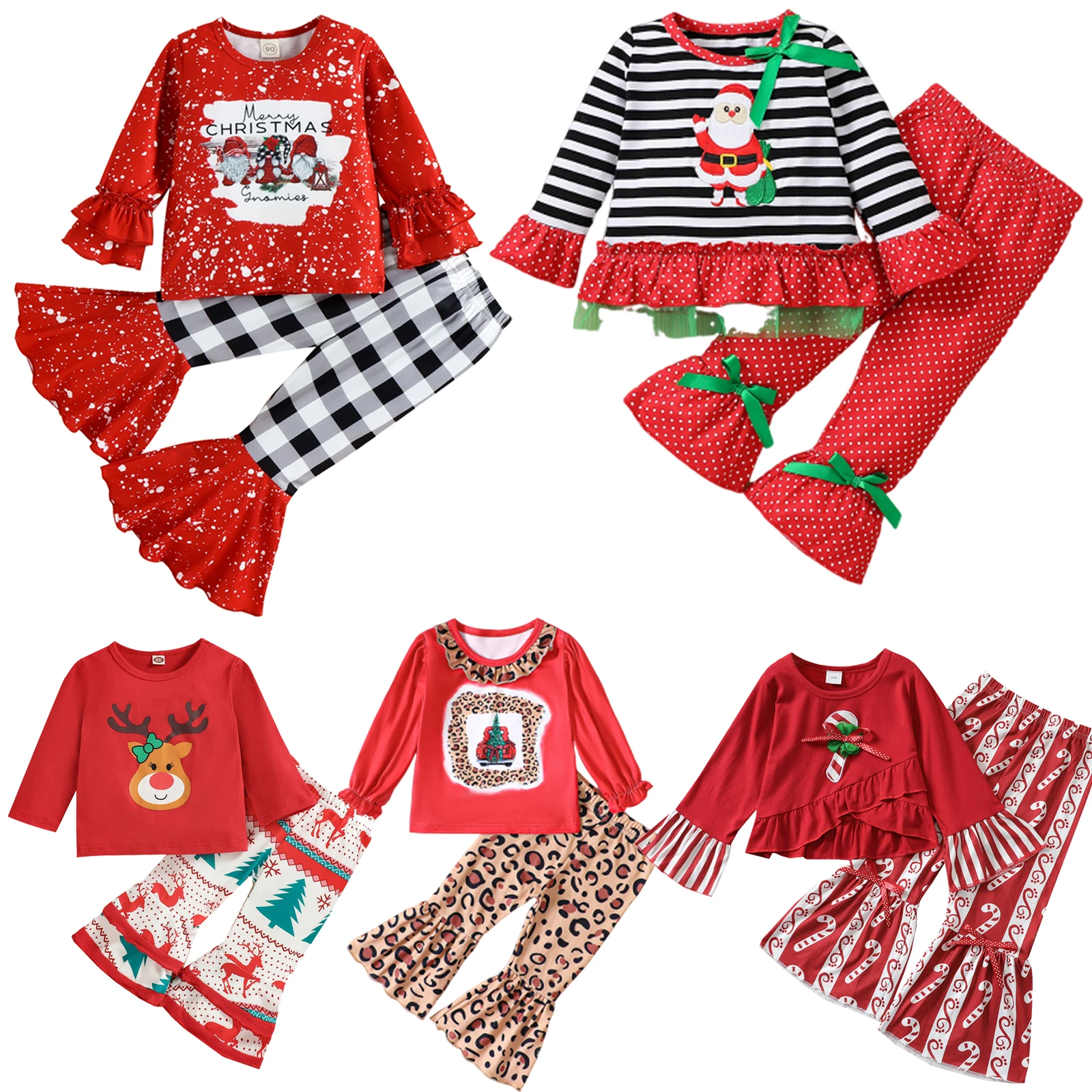 

Baby Girls Christmas Clothes Outfits Kids Santa Claus Elk Print Costume Long Sleeve Top Pants 2PCS Set New Year Party Clothing