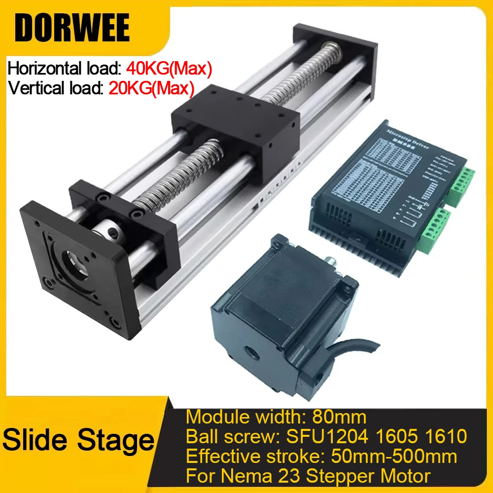 แกน XYZ Linear Rail ท่องเที่ยวสไลด์ 50 มม.ความกว้าง BallScrew SFU1204 1605 1610 สําหรับ NEMA 23 Stepper Motor 60 มม.Servo โหลดสูงสุด 40 กก. 1