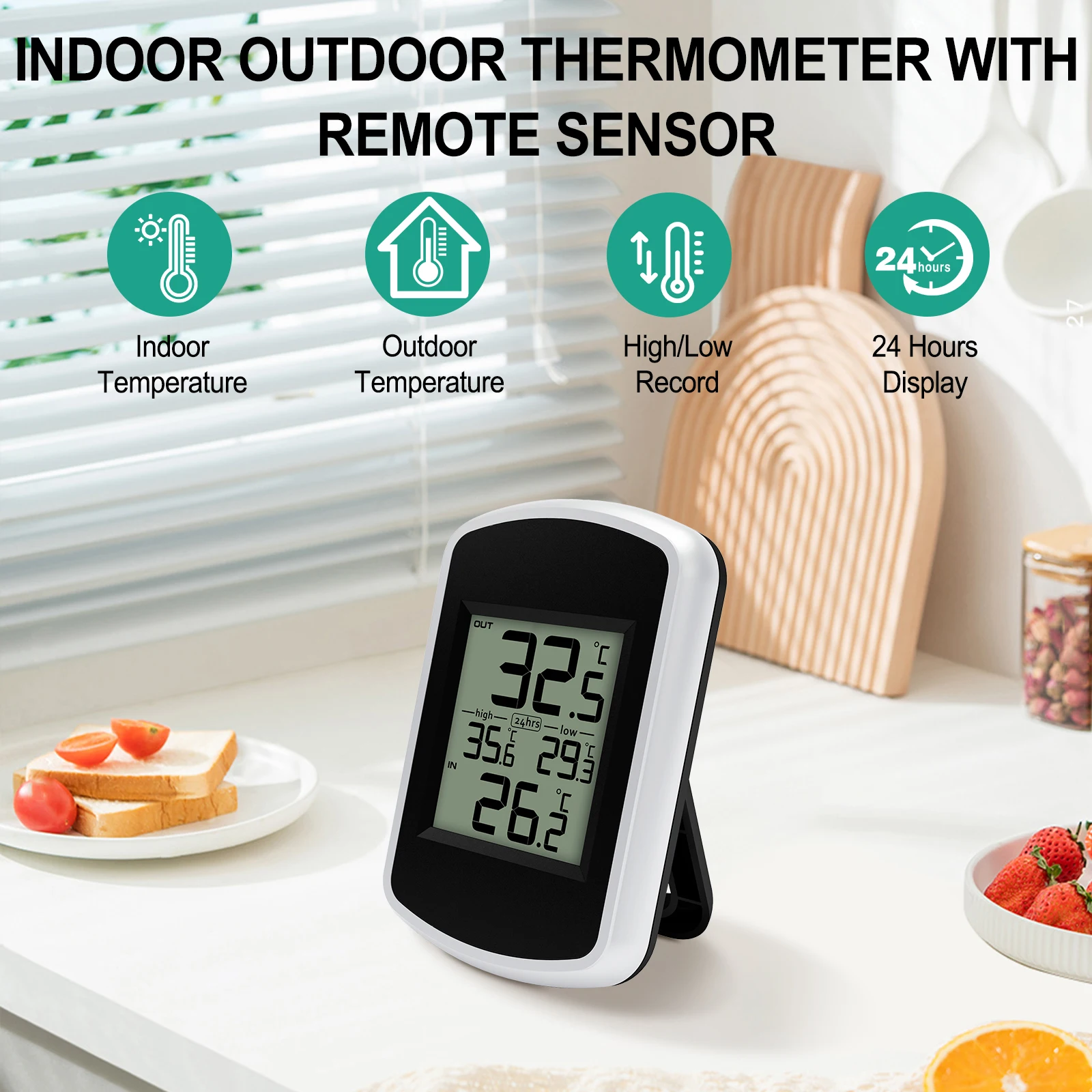 Indoor/Outdoor Wireless Digital Thermometer with Auto-Update and Easy-Read LCD Screen